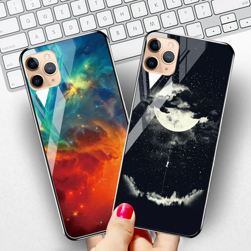 

Tempered Glass Case For Iphone 11 Case Luxury Funda Iphone 12 Pro Max 13 Mini 7 8 XR SE 2020 XS X 6s 6 Plus Star Space Bumper