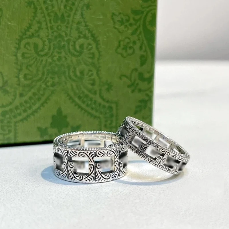 

2021 New Style 925 Sterling Silver Hollow Square G Ring Men And Women Couple Retro Luxury Brand Jewelry Fashion Exquisite Gifts