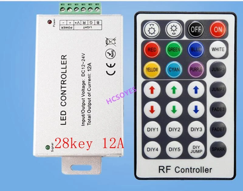 DC12-24V 24key 44key 28key 12A/24A/15A ИК РЧ пульт беспроводной RGB led контроллер алюминий+ пластик 3CH 5A для 5050 3528 полосы