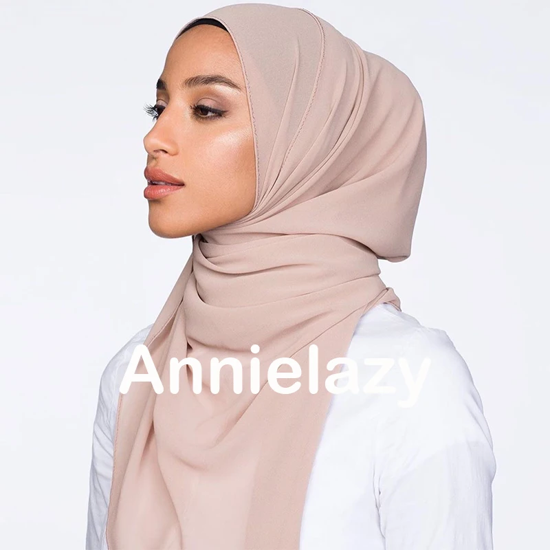 Мусульманские однотонные шифоновые шарфы хиджабы женские длинные шали и накидки