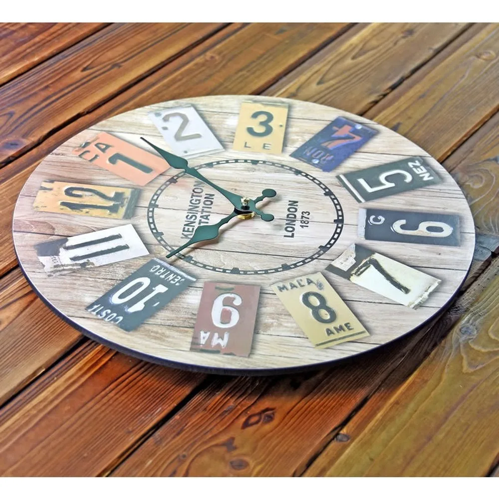 New MDF European-Style Retro Hanging Clock Color Digital Wall Decoration office decor home decoration wall clock | Дом и сад