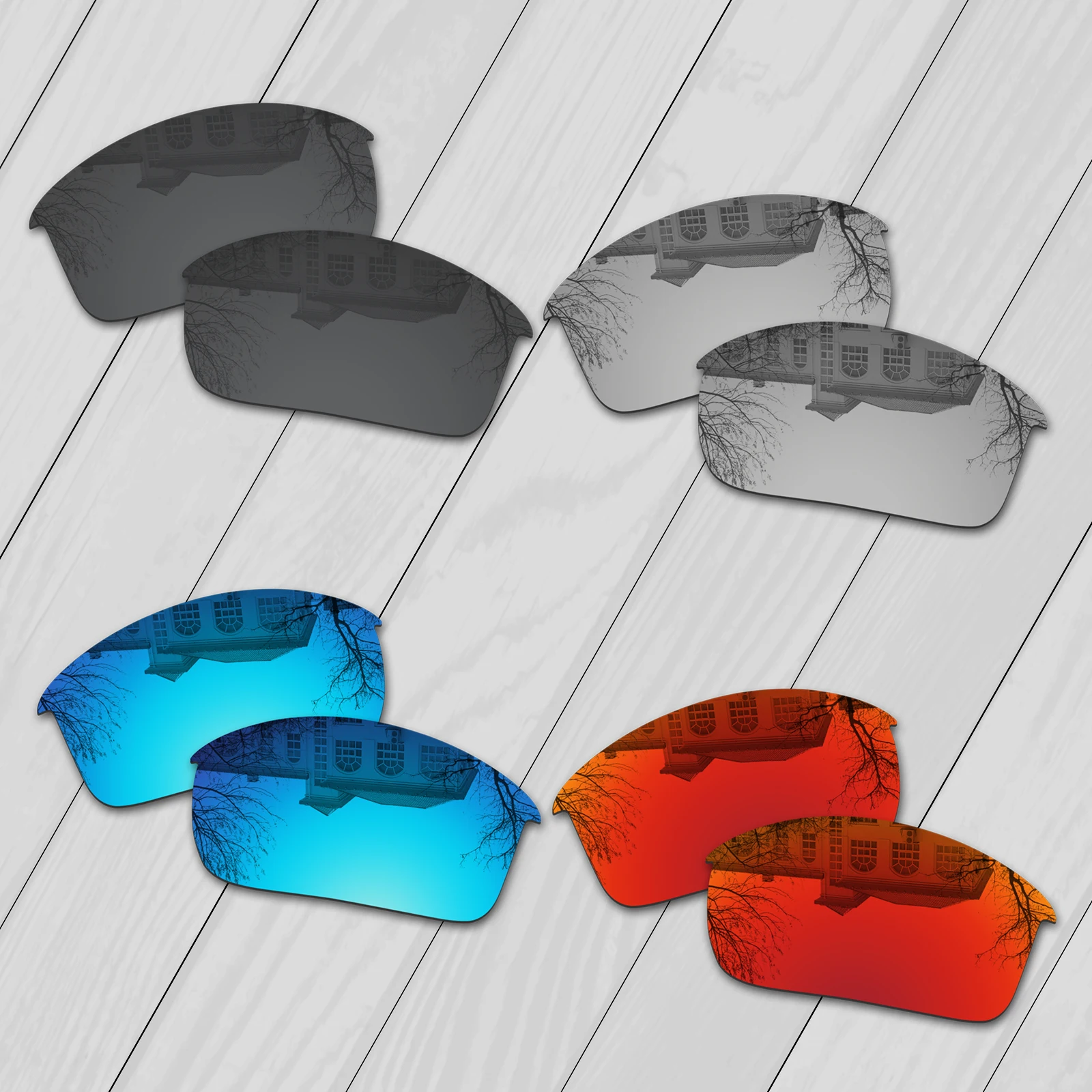 E.O.S 4 Pairs Black & Silver & Ice Blue & Fire Red Polarized Replacement Lenses for Oakley Bottle Rocket OO9164 Sunglasses