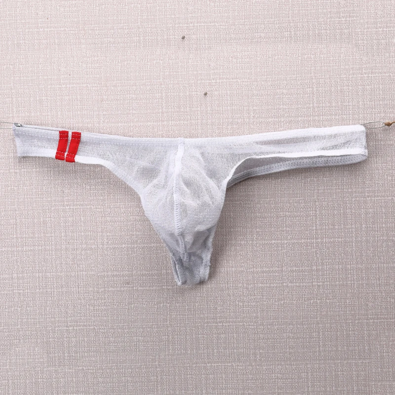 10PCS Lot Men's Underwear Thongs Pouch Briefs Solid Color Soft Low Rise Perspective Mesh G-string Bikini T-back Underpants