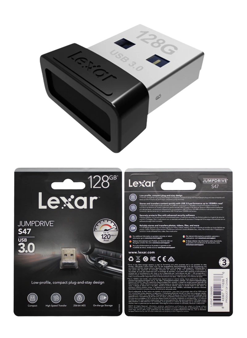 Lexar JUMPDRIVE S47 USB флэш-накопитель 128 Гб 64 Гб оперативной памяти, 32 Гб встроенной памяти, мини-флеш-накопитель USB 3,0 флэш-накопитель до 100 МБ/с. U диск для ПК