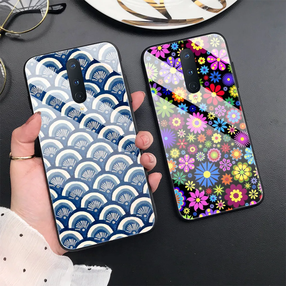 

Retro pattern Case For Oneplus 8 Pro 8T 7T 7 6T 6 Nord Pro Glass Phone Cases for one plus 8 8pro 1+7 1+7t 1+8t 1+6 1+6t Cover