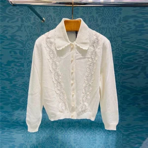 Женский вязаный кардиган, повседневный элегантный белый свитер с вышивкой, Осень-зима, 2020