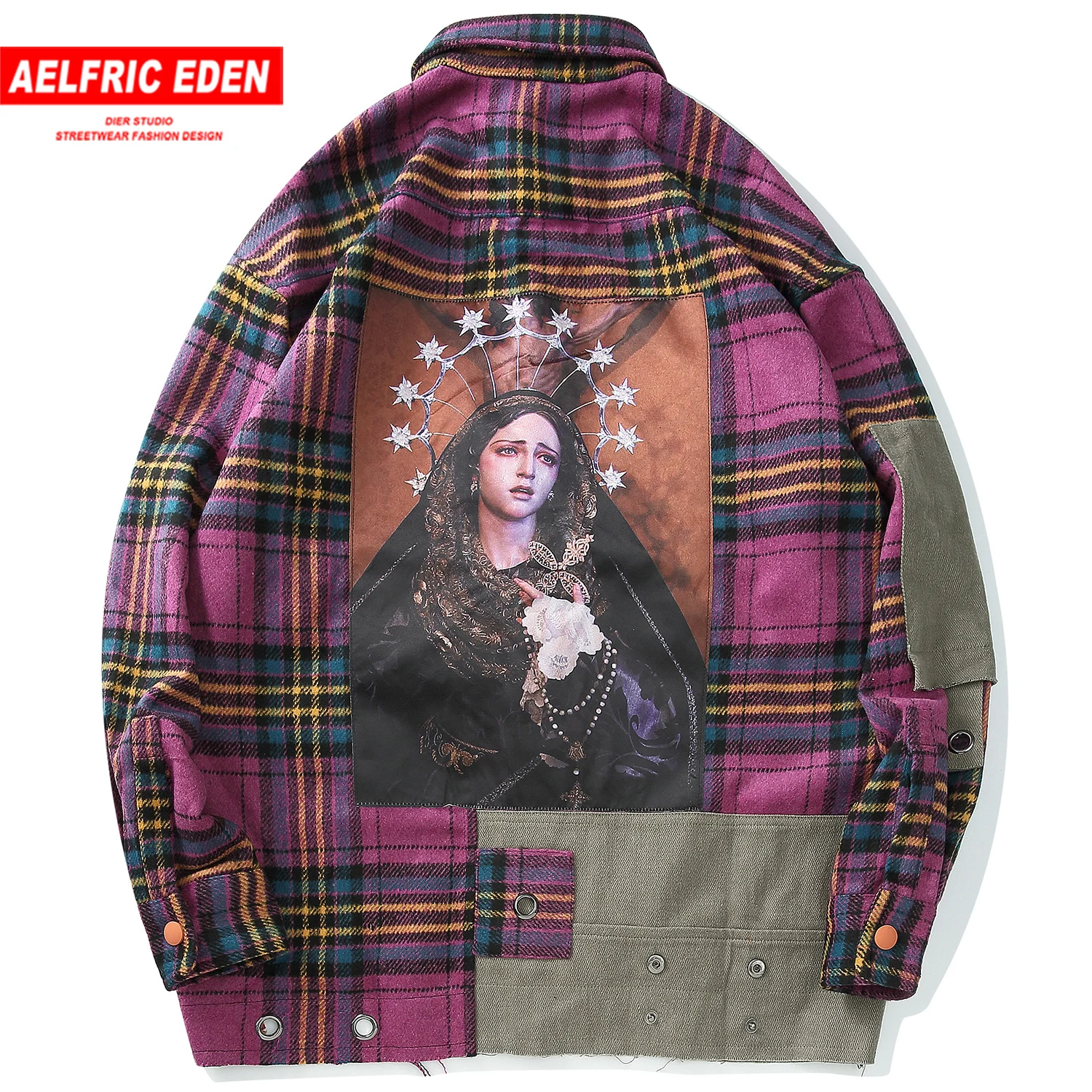 Aelfric Eden клетчатая рубашка для мужчин повседневные Лоскутные толстые Harajuku топы