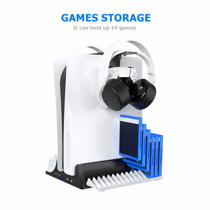 

Game Controller Charger Multifunctional Heat Sink Gamepad Charging Base Headphone Disc Storage Organizer Stand for PS5