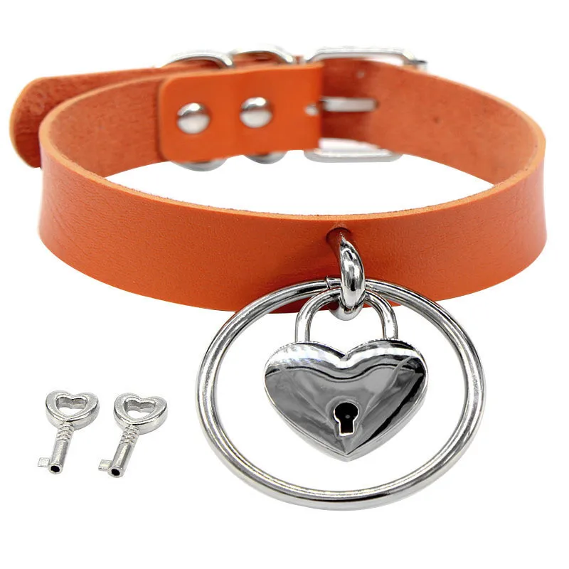 Модные ожерелья-чокер с замком и сердцем из искусственной кожи Женский Круглый
