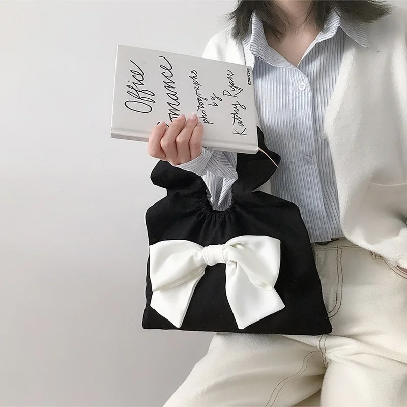 

Lovely Bowknot Women Mini Canvas Shoulder Bags Ladies Vintage Small Clutch Purse Handbags Girls Top-Handle Bag Coin Purses Tote