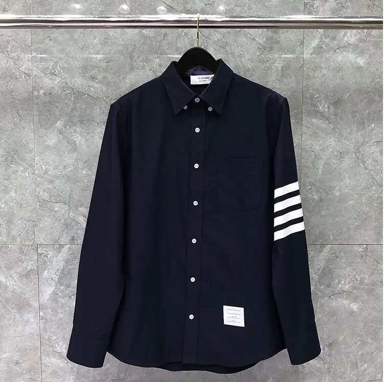 

Рубашка TB THOM BULUO мужская с длинным рукавом, модная брендовая блуза Slim Blue, Повседневная Однотонная рубашка из ткани «Оксфорд» с 4 полосками, од...