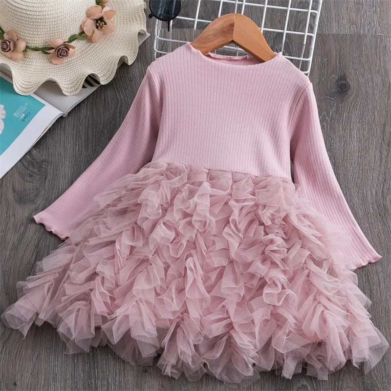 Winter Kids Dresses for Girls Party Long Sleeves Knit Clothes Baby Dress Girl Tutu Birthday Children Clothing 2 3 4 6T | Детская одежда
