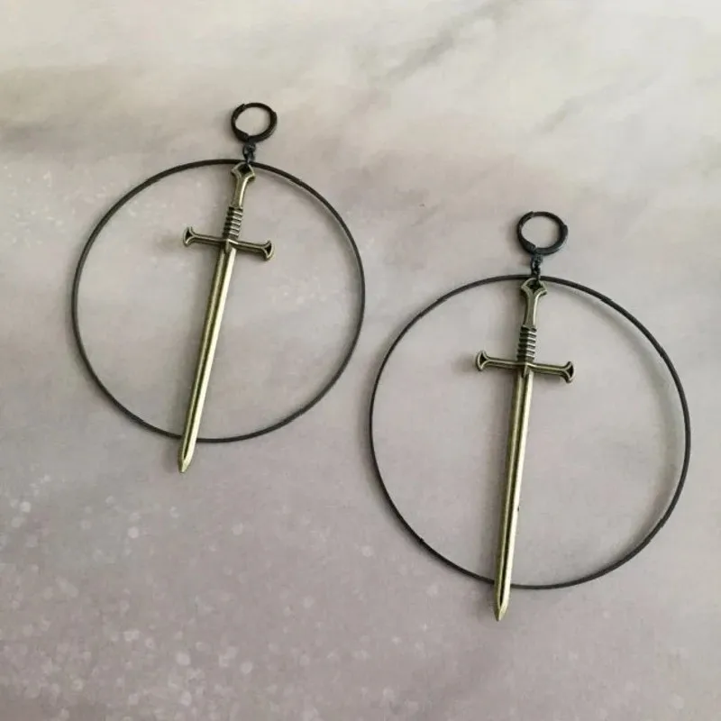 Бронзовое кольцо Goth Excalibur Классическая Подвеска для ушей большой меч в стиле панк