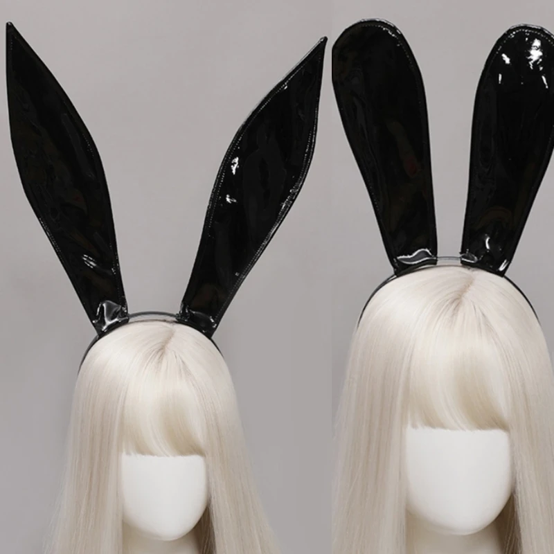 CPDD Rabbit Ears Headbands Leather Bunny Ears Hairband Sexy Hair Accessories Halloween Party Creatures Theme Costume