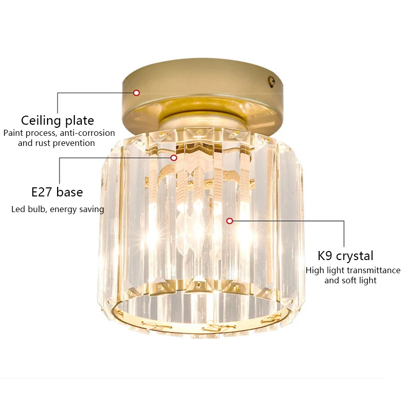 

Led Ceiling Lights Round Square Decorative Ceiling Lamp Lampshade E27 Crystal Gold Plafonnier Living Room Bedroom Modern Balck