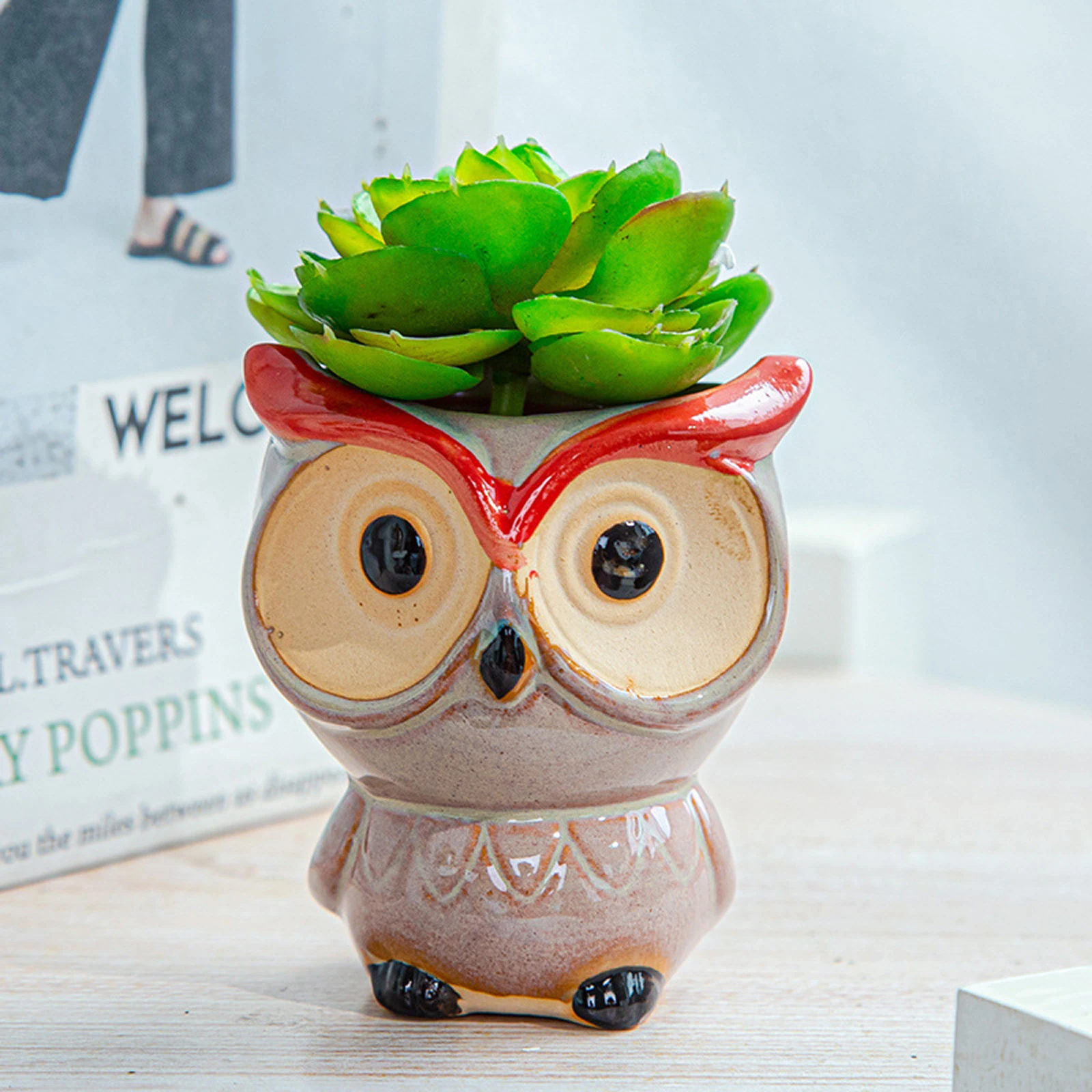

6 Pieces Flower Pot, Mini Cartoon Owl Shape Ceramic Vase Decorative Craftwork for Sitting Room Office Home Decoration
