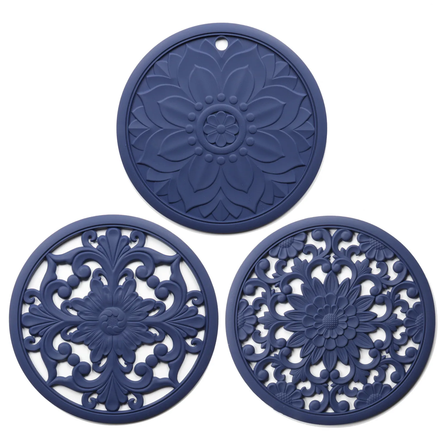 

3pcs/set Round Silicone Heat Insulation Pad Exquisite Hollowed Out Non Slip Table Mats Pot Bowl Pads Kitchen Accessories