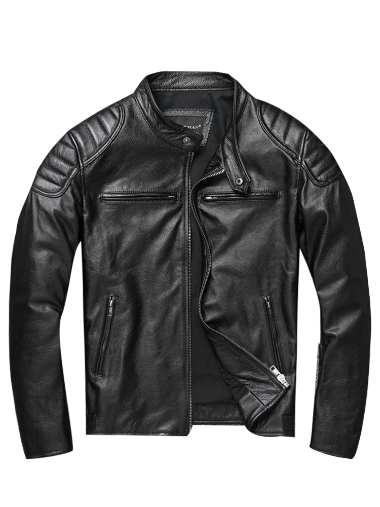 2023 New Leather Jacket Top Layer 100% Cowhide Leather Clothes Men's Stand Collar Motorcycle Clothes  Autumn Winter Plus Size