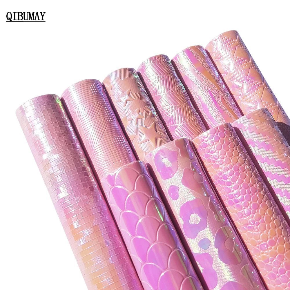 QIBUMAY оптовая продажа розовые листы из искусственной кожи модная виниловая ткань