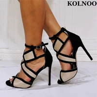 kolnoo new patchwork womens high heeled sandals buckle ankle strap peep toe summer shoes evening club fashion daily wear shoes