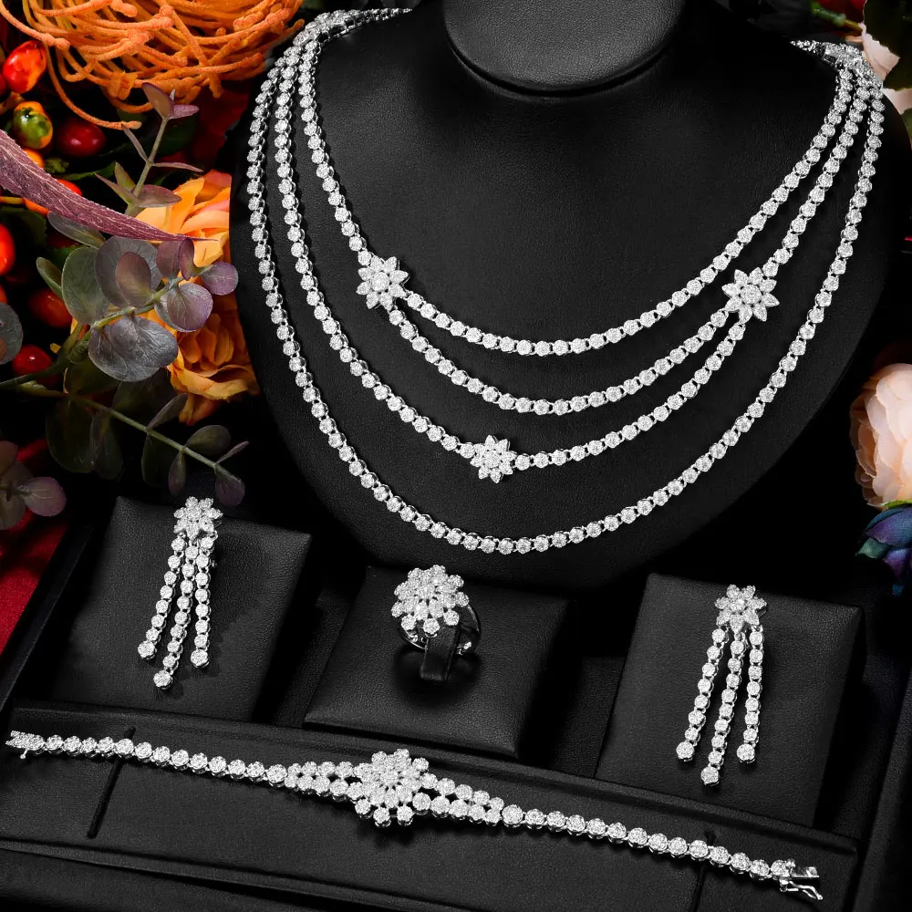 

GODKI Trendy 4PCS 3layer Kundan Jewelry Set For Women Wedding Party Cubic Zircon Crystal Dubai Bridal Jewelry Set Jewelry Addict