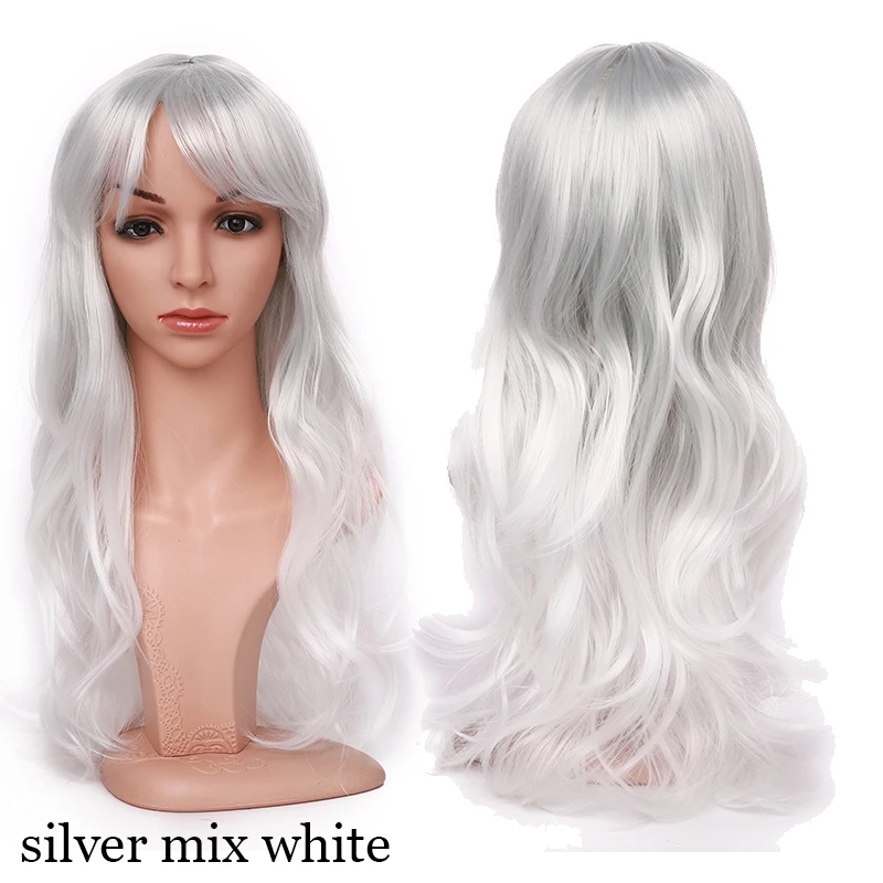 silver to white S-noilite синтетические парики Омбре красный розовый фиолетовый зеленый парик длинные волнистые волосы парики косплей парик термостойкие волосы для женщин поддельные волосы - Цвет: silver to white