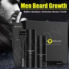 4 шт.компл. мужской набор для роста бороды, Усилитель роста волос, утолщенное масло, питательный остаточный кондиционер, набор для роста бороды с расческой