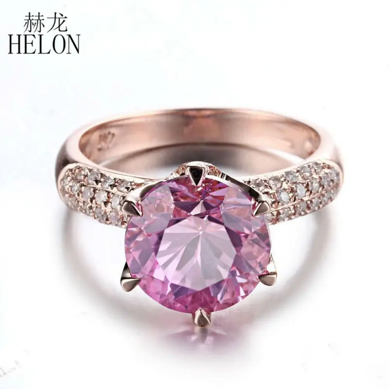 

HELON Solid 14K Rose Gold AU585 9mm Round Natural Topaz & 0.4ct Diamonds Women Trendy Fine Jewelry Engagement Wedding Ring Gift