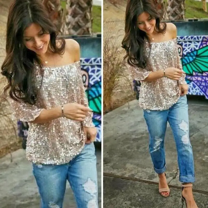 Новая темпераментная Элегантная Модная расшитая блестками блузка с воротником