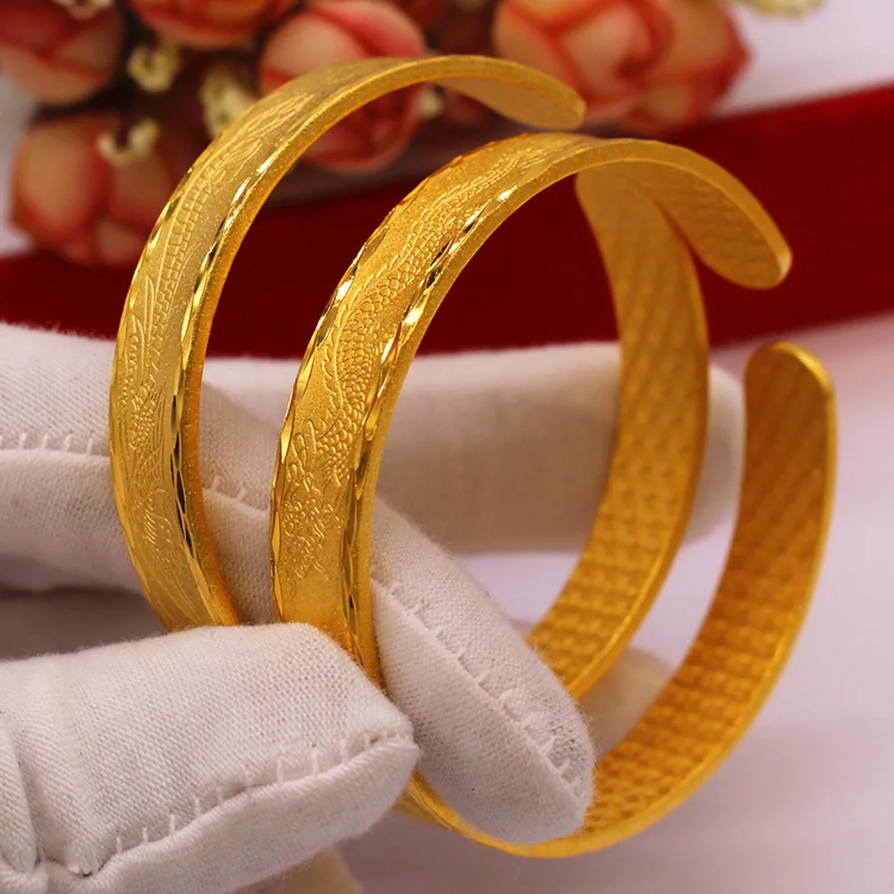 

VAMOOSY Bracelets Woman Bracelets 24K gold Bangles and Bangles for women 999 stamps open bangle Golden Woman Jewelry Gifts