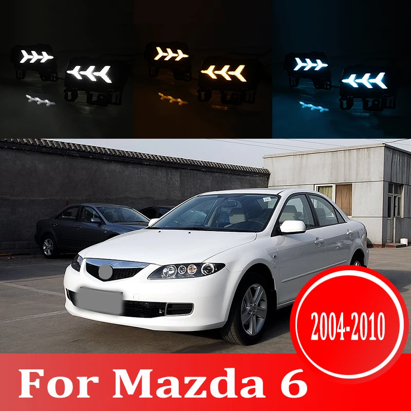 

Светодиодные дневные ходовые огни DRL для Mazda 6 2004-2010 светодиодный Противотуманные фары 6000 К, белый, желтый, синий светильник, 2 шт.