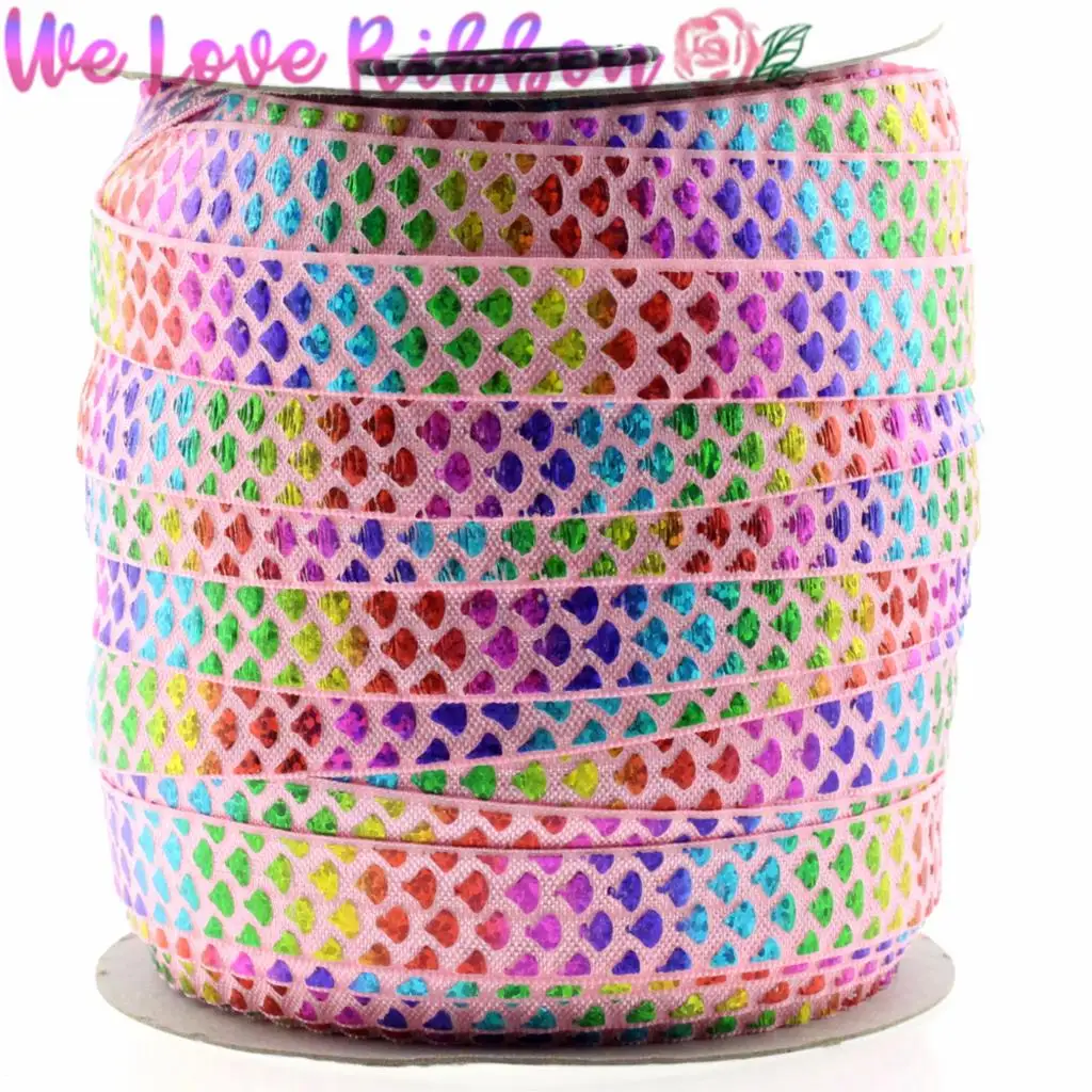 5/8&quot16mm 10yards/roll Stock Sale Scale Patterns Hologram Rainbow Foil Printed Fold Over Elastic Ribbon Handmade Party Decor | Дом и сад