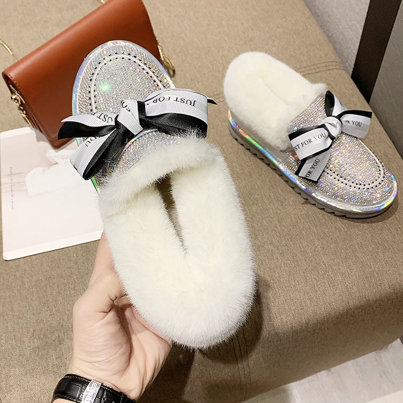 Модная обувь с украшением в виде кристаллов зимние ботинки круглый носок