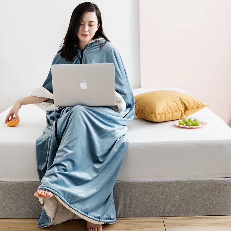 

Solid Color Wearable Hooded Lazy Blanket Winter Afternoon Rest Blanket Multifunctional Warm Blanket