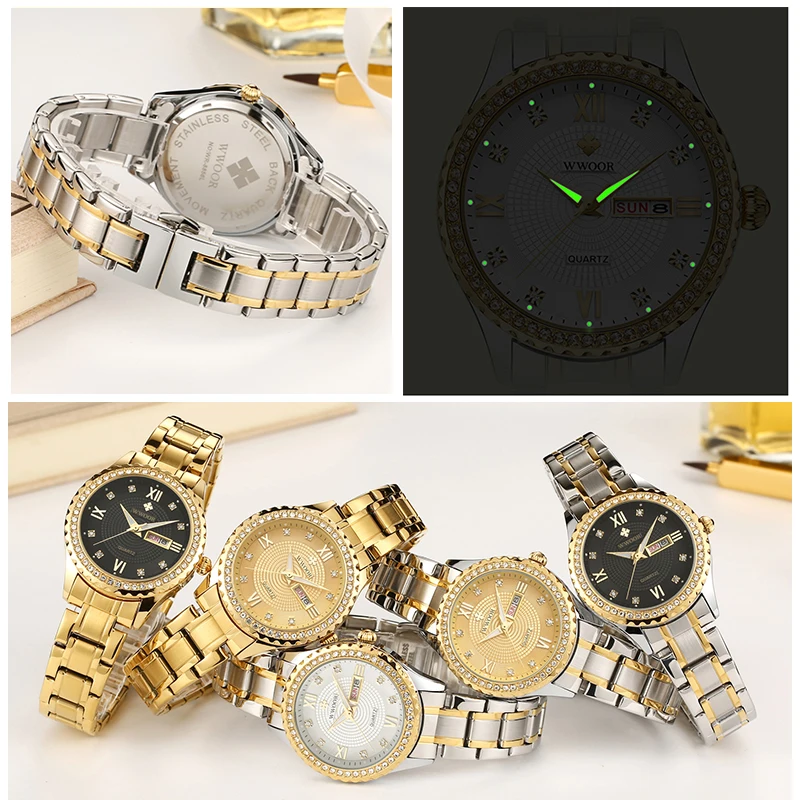 

Luxury Brand WWOOR Diamond Watches For Women Fashion Dress Gold Watch Women Date Quartz Elegant Women Bracelet Watch reloj mujer