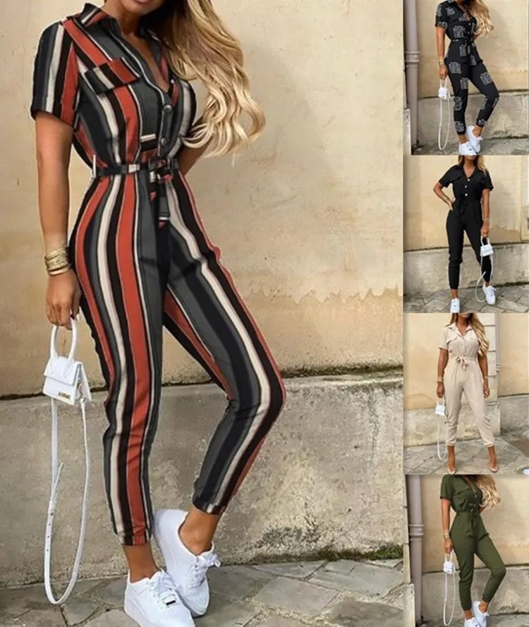 

Printed Jumpsuit 2021 New Women's Temperament Fashion High Waist Casual Decoration Waist Type Fabric Type Thickness Fit Type Age