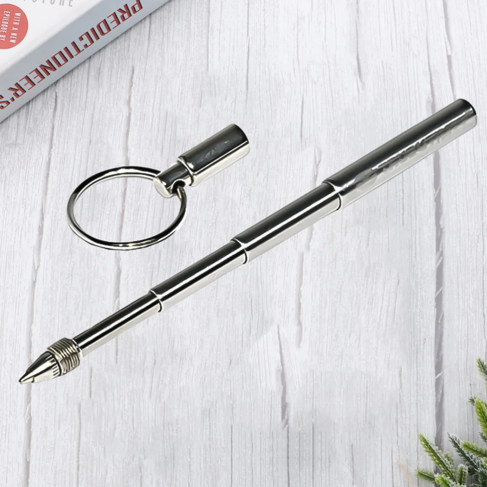 

Retractable Pen Shape Keychain Mini Metal Key Ring Portable Stainless Steel Telescopic Ballpoint Pen Metal Keychain Tools (