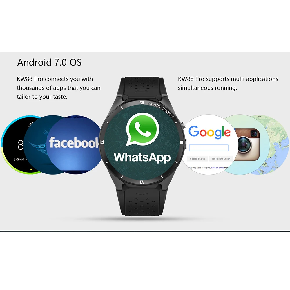 KingWear KW88 Pro 3g gps wifi Смарт-часы телефон Android 7,0 MTK6580 четырехъядерный 1 Гб 16 Гб 2,0 МП камера Видеозвонок спортивные Смарт-часы