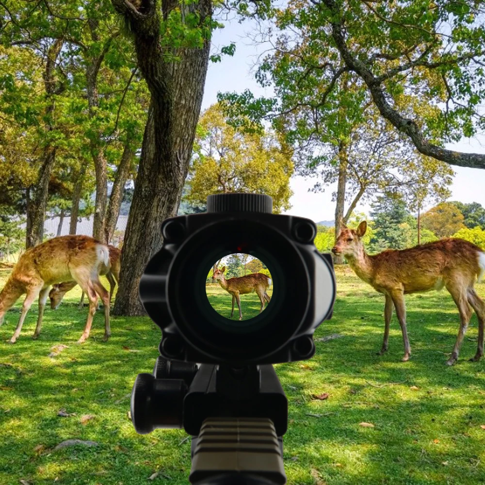 

4x32 Red Herringbone Sight Hunter Hunting Light Microscope Fiber Sight Suitable for Standard 20mm Picatinny / W-aver Rail