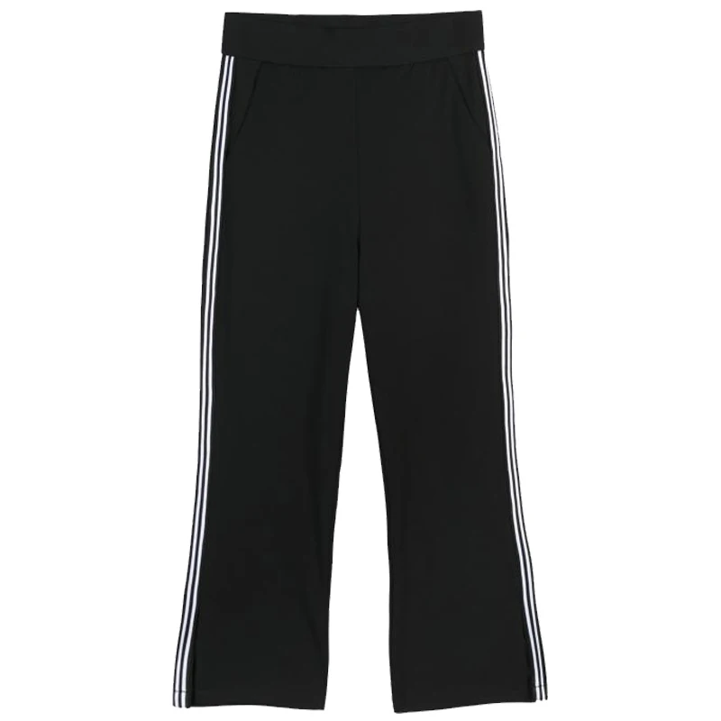 

Summer Thin Section Women Sweatpants Fashion Split Elastic Waist Calf Length Striped Flare Pants Female Street Casual Trousers