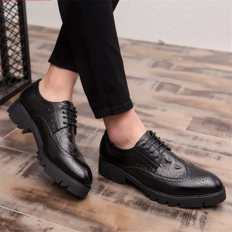 Мужские туфли на скрытом высоком каблуке 8/10 см Костюмные оксфорды Мужская