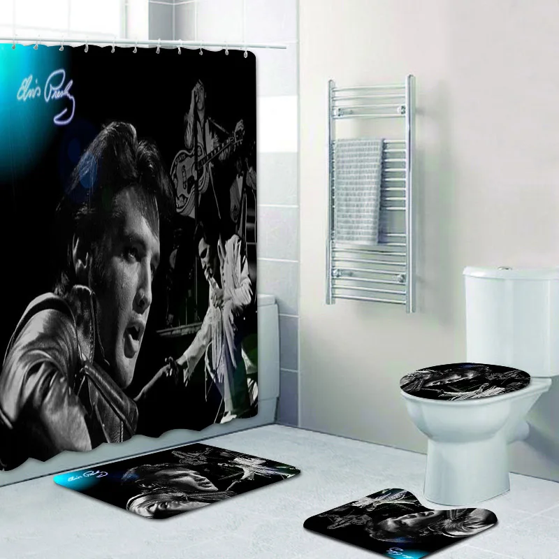 The King of Rock Roll Elviz Presley Home Decor Shower Curtains Waterproof Polyester Bathroom Curtain Bath Mat Set | Дом и сад