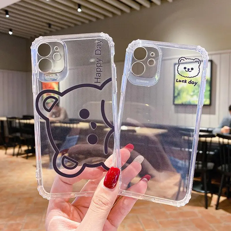 

Girls Cartoon Bear Soft Clear Phone Case For iPhone 13 12 11 Pro Max 13 12 Mini 6 6s 7 8 Plus X XS Max XR Funny Shockproof Case