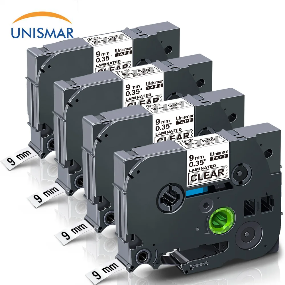 Unismar 4PK TZe 121 TZ121 черный на прозрачной 9 мм лента для Brother P Touch PT D210 D200 PTH110 PTD400AD P700 PTD600