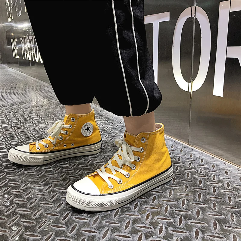 F755 yellow Новое поступление, Мужская парусиновая обувь, модная однотонная мужская Вулканизированная обувь, повседневная обувь на шнуровке, мужские кроссовки, Zapatills - Цвет: F755 yellow