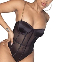 women clothing solid color sleeveless sexy backless see through chain strap bodysuit for dating party