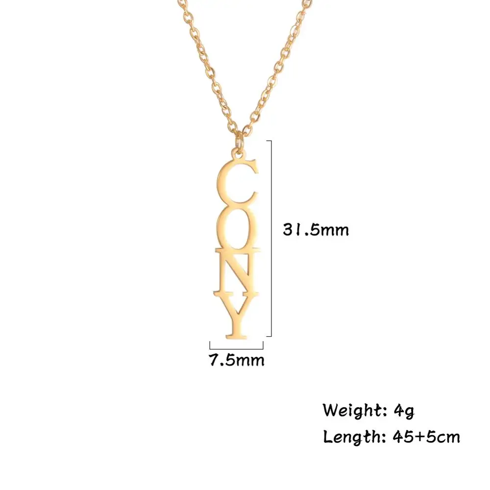 

My Shape Vertical Name Custom Necklace Stainless Steel Customized Personalized Letter Long Pendant Necklace Fashion Jewelry Gift