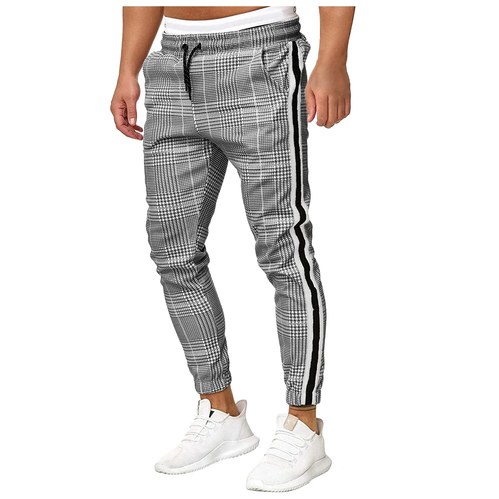 

Men's Long Casual Sport Pants Slim Fit Plaid Trousers Running Joggers Sweatpants Autumn Winter Fashion Men Pants Trousers