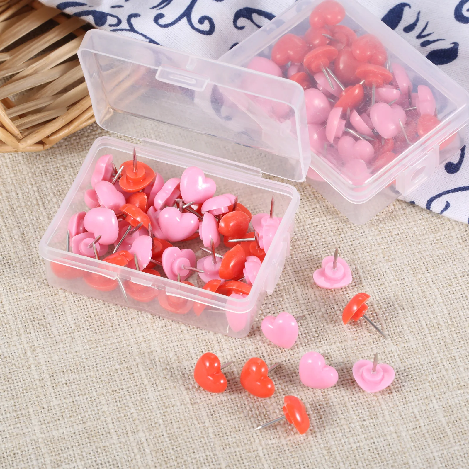 50 шт/коробка Заколки в форме сердца Милые кнопки для бумажек Красные/розовые Пластиковые 1 см/0,39 дюйма Заколки для бумаги Дом/Офис/Школа Творческое украшение Подарок на.