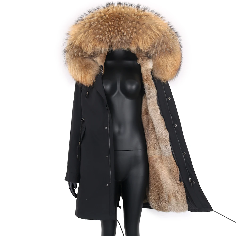 2022 Real Fur Coat Women Winter Jacket Real Rabbit Fur Liner Long Parka Waterproof Natural Fox Fur Collar Hood Thick Warm